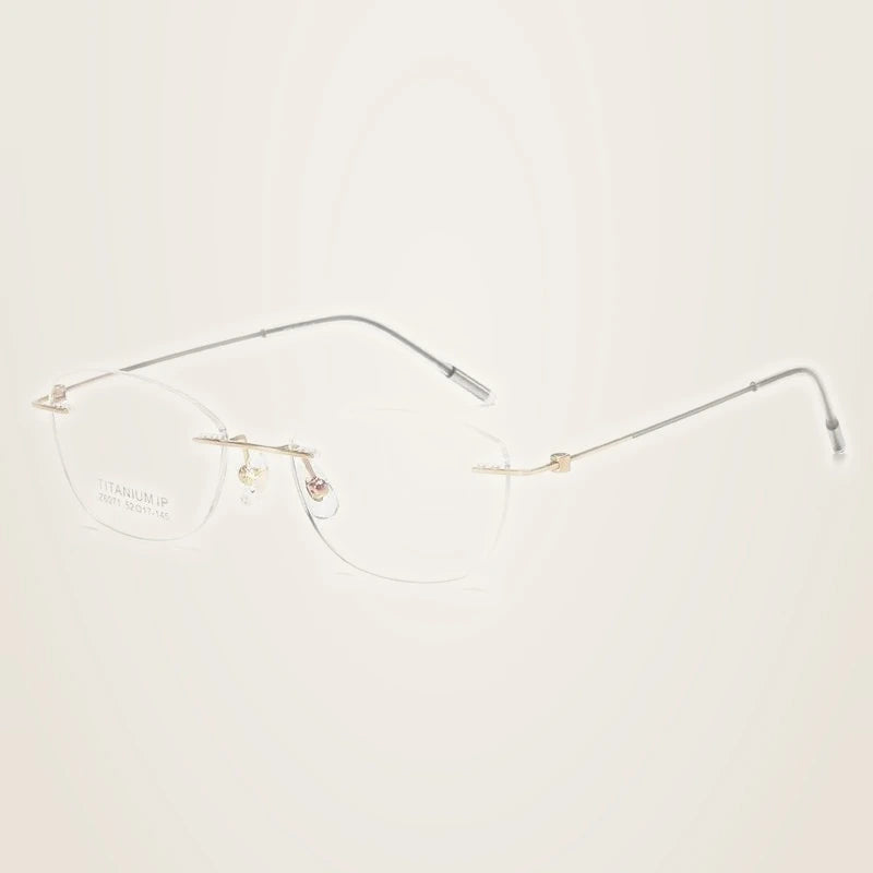 Chashma Women's Rimless Oval Square Titanium Reading Glasses 96071 - Gold Green / Progressive / 1.67|Photo Brown