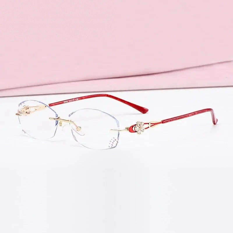 Chashma Women's Rimless Oval Titanium Eyeglasses 2889 - Gold Red with Clear