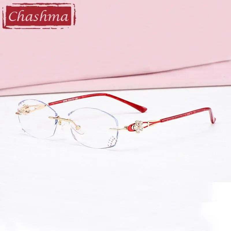 Chashma Women's Rimless Oval Titanium Eyeglasses 2889 - Gold Red with Clear