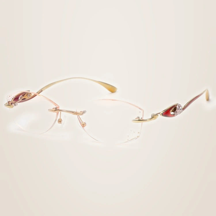 Chashma Women's Rimless Oval Titanium Eyeglasses P208 - Lense Engrave Flower