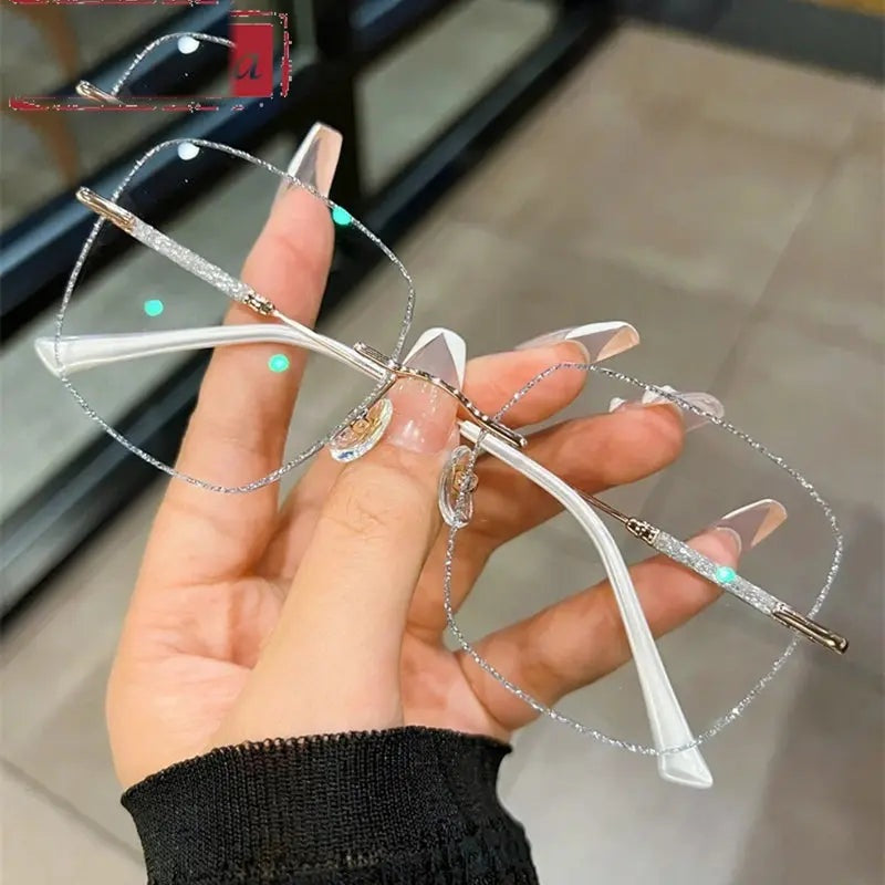 Chashma Women's Rimless Polygon Square Titanium Eyeglasses 112399 - Gold-Silver-Glitter