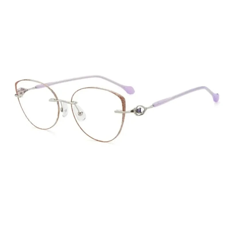 Chashma Women's Rimless Round Cat Eye Titanium Eyeglasses 652058 - Silver-Clear Lens