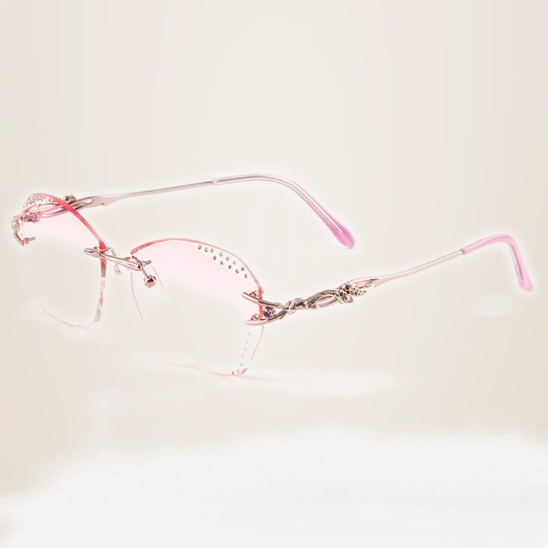 Chashma Women's Rimless Round Titanium Eyeglasses 8036c - Pink Frame Pink Lens