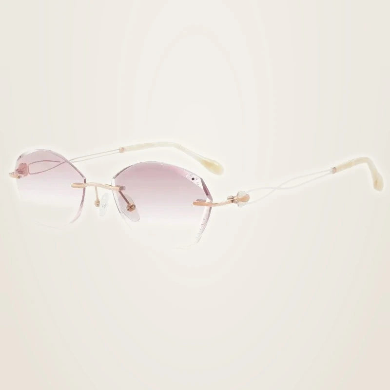 Chashma Women's Rimless Square Butterfly Titanium Eyeglasses 699138 - Rose Gold-Gray Red
