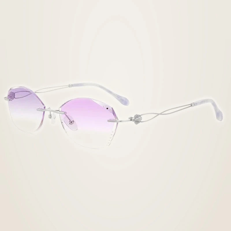 Chashma Women's Rimless Square Butterfly Titanium Eyeglasses 699138 - Silver-Purple