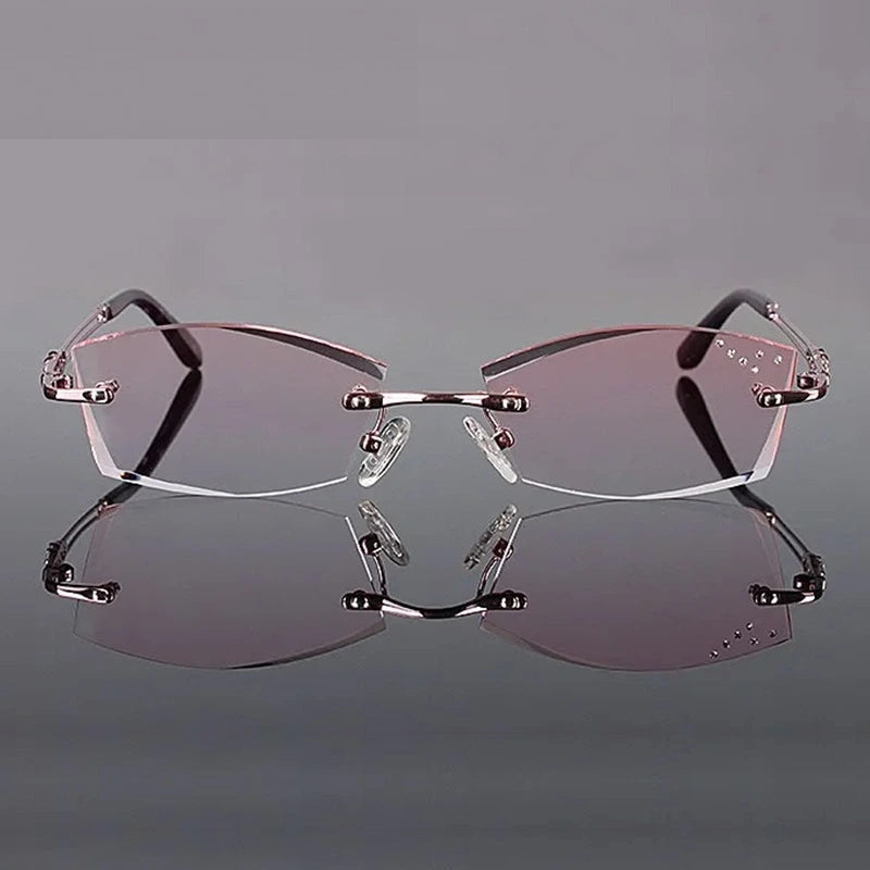 Chashma Women's Rimless Square Cat Eye Titanium Eyeglasses 771005 - Pink