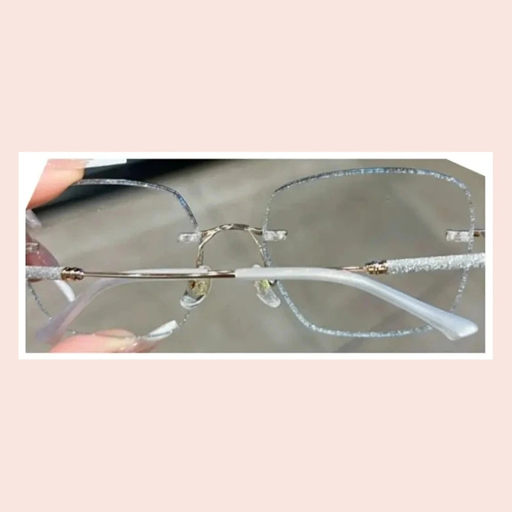 Chashma Women's Rimless Square Titanium Glitted Edge Eyeglasses 778112 - Gold-Gold-Glitter