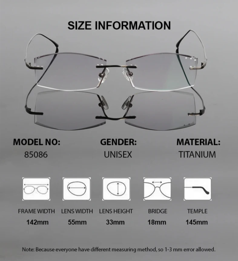 Chashma Ottica Men's Rimless Square Titanium Eyeglasses 60744
