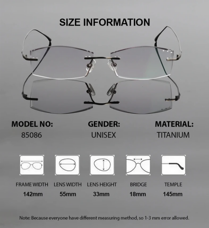 Chashma Ottica Men's Rimless Square Titanium Eyeglasses 60744