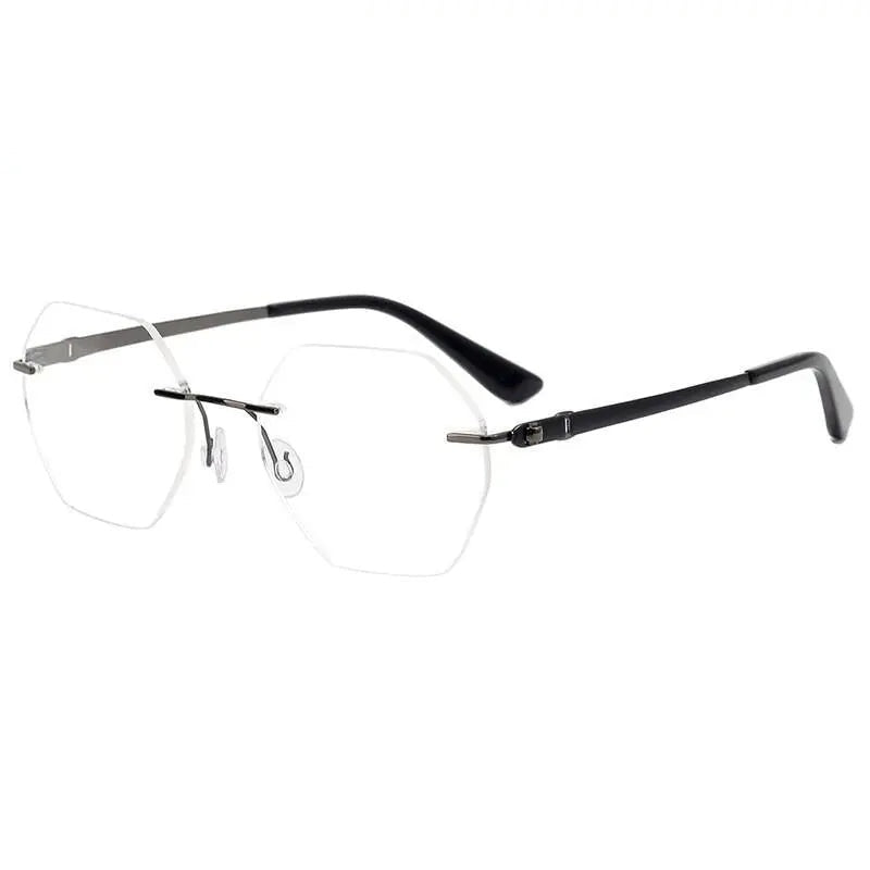 Chashma Ottica Men's Rimless  Polygon Titanium Eyeglasses 5018 - Gray