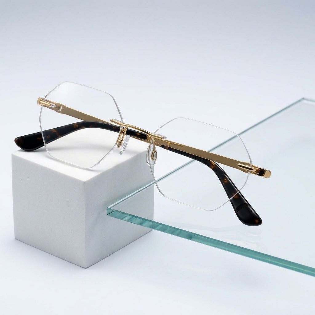 Chashma Ottica Men's Rimless  Polygon Titanium Eyeglasses 5018 - Cover