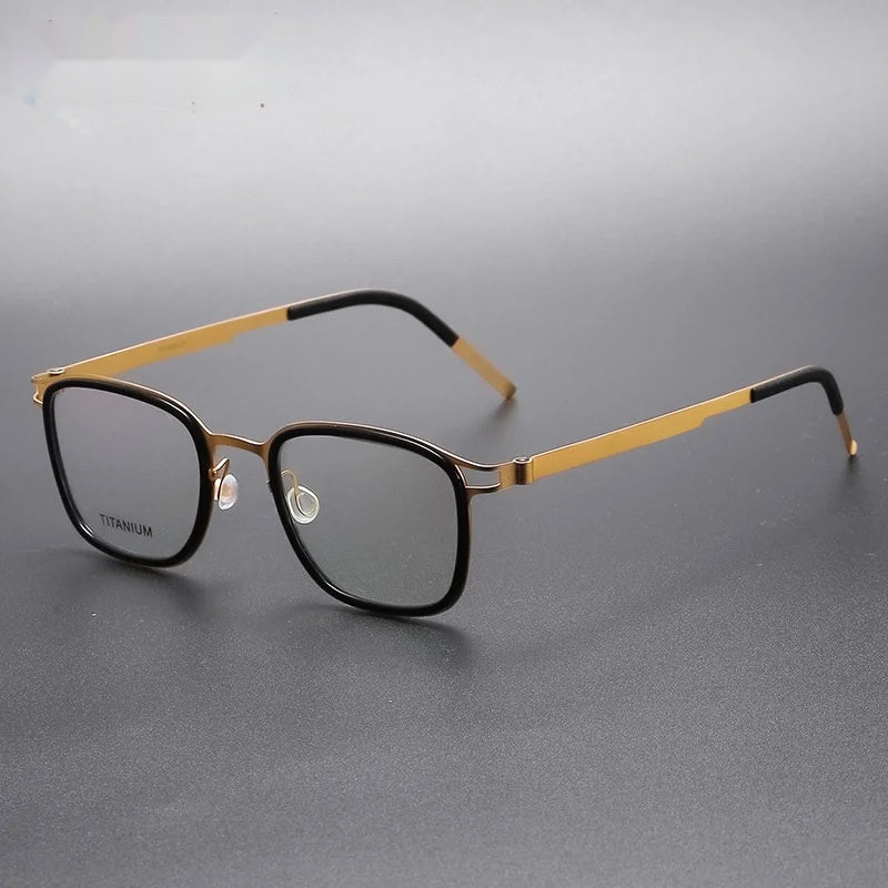 Chashma Ottica Unisex Full Rim Square Acetate Titanium Eyeglasses 9912 - Black-Gold