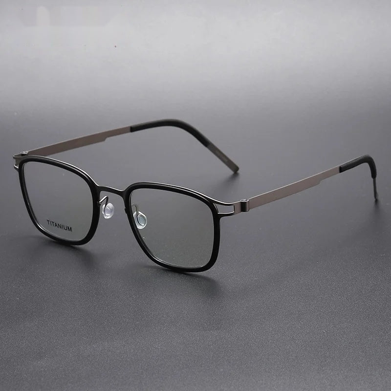 Chashma Ottica Unisex Full Rim Square Acetate Titanium Eyeglasses 9912 - Black-Gray