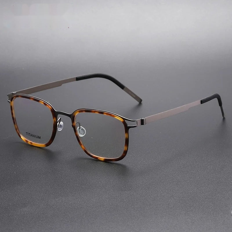 Chashma Ottica Unisex Full Rim Square Acetate Titanium Eyeglasses 9912 - Leopard-Gray