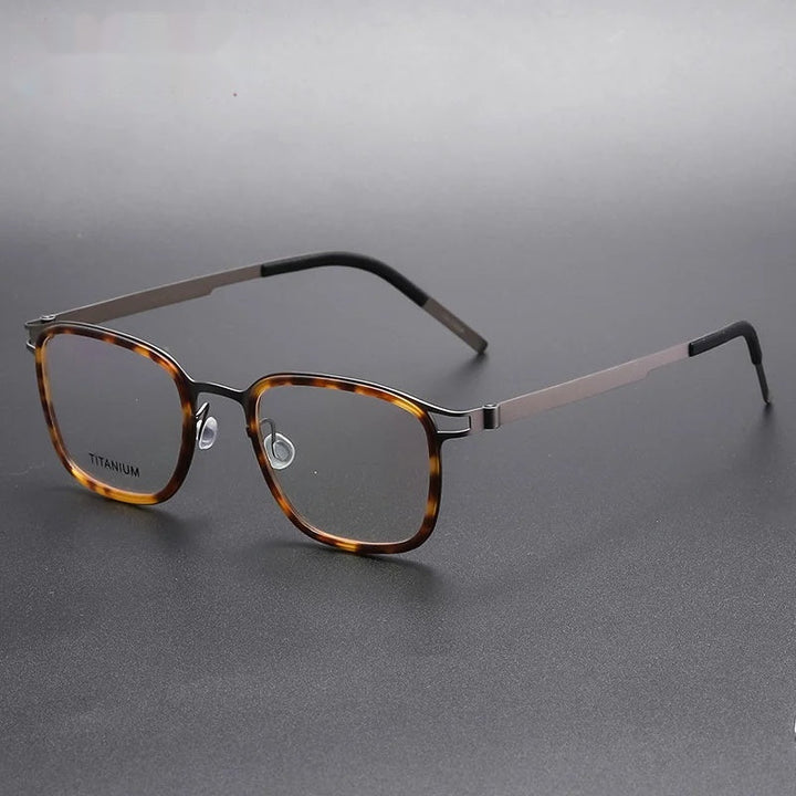 Chashma Ottica Unisex Full Rim Square Acetate Titanium Eyeglasses 9912 - Leopard-Gray
