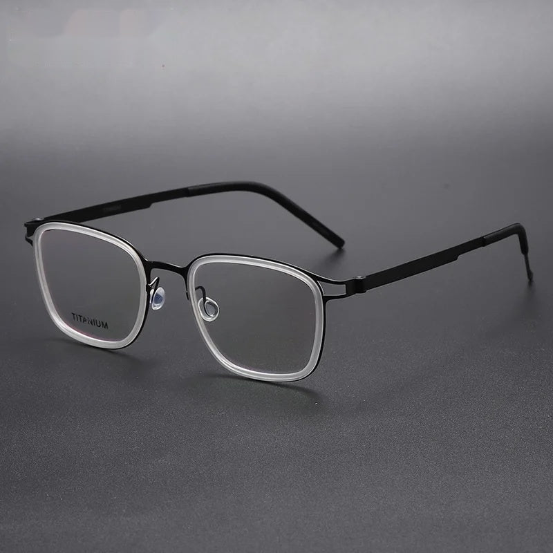 Chashma Ottica Unisex Full Rim Square Acetate Titanium Eyeglasses 9912 - Transparent -Black