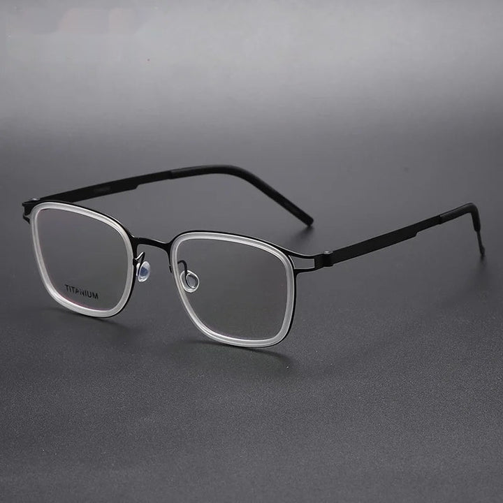 Chashma Ottica Unisex Full Rim Square Acetate Titanium Eyeglasses 9912 - Transparent -Black