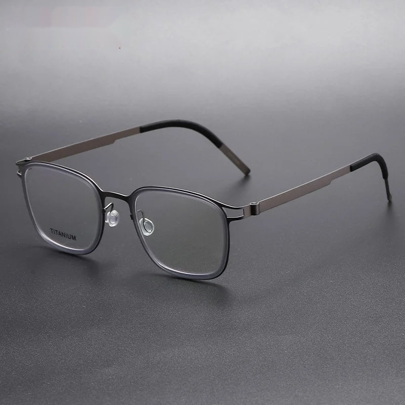 Chashma Ottica Unisex Full Rim Square Acetate Titanium Eyeglasses 9912 - Transparent Gray