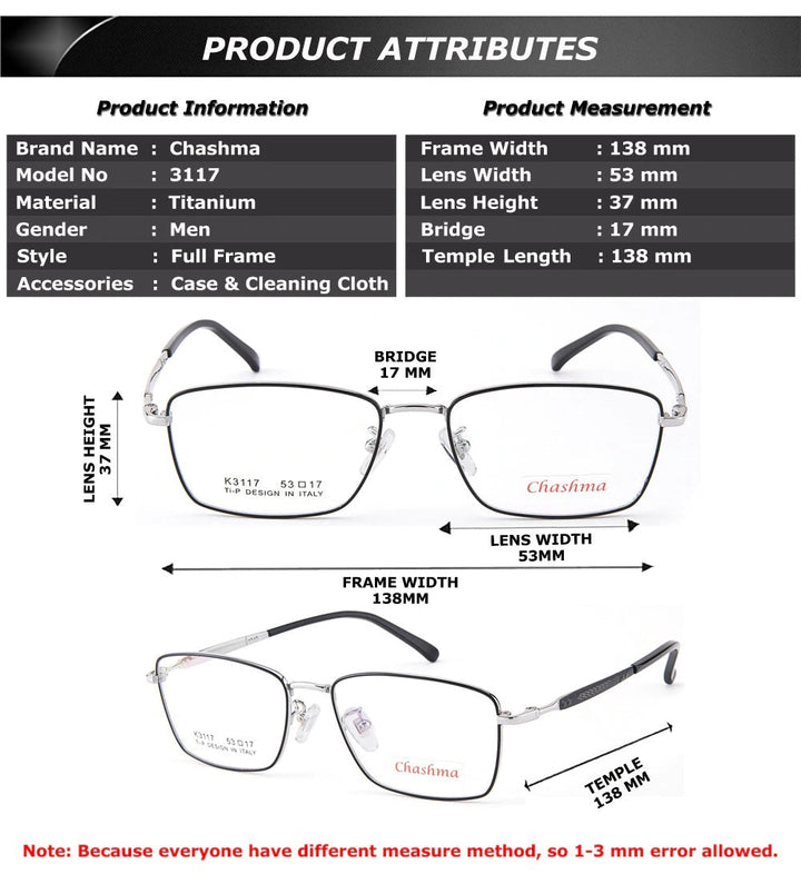 Chashma Ottica 31174 - Size Information