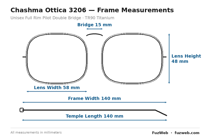 Chashma Ottica Unisex Full Rim Tr 90 Titanium Double Bridge Eyeglasses 3206