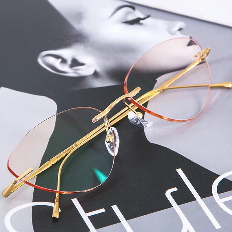 Chashma Ottica Unisex Rimless Triangle Cat Eye Titanium Eyeglasses 632