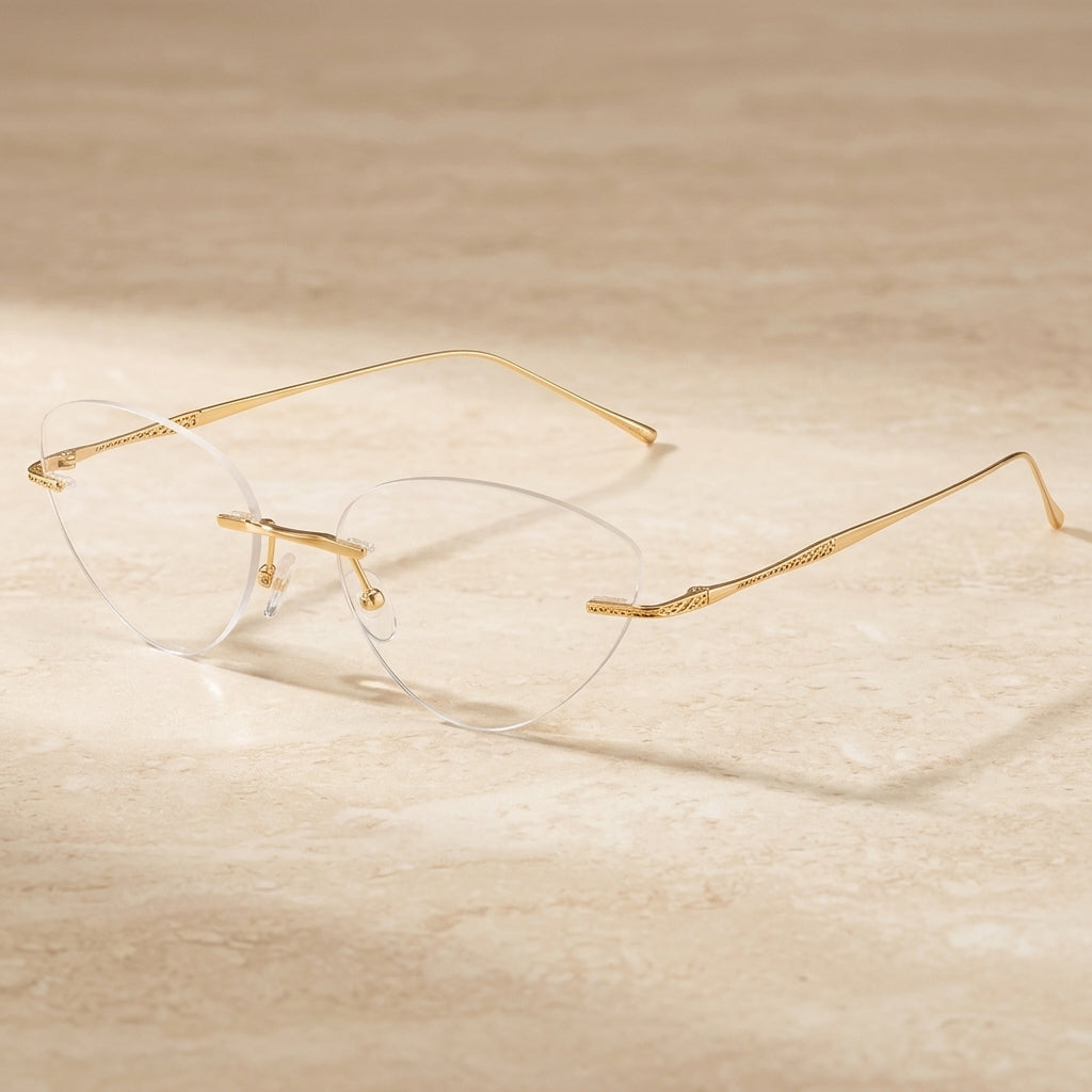 Chashma Ottica Unisex Rimless Triangle Cat Eye Titanium Eyeglasses 632