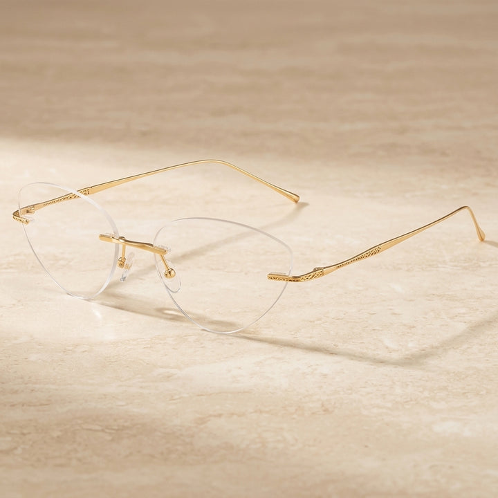 Chashma Ottica Unisex Rimless Triangle Cat Eye Titanium Eyeglasses 632