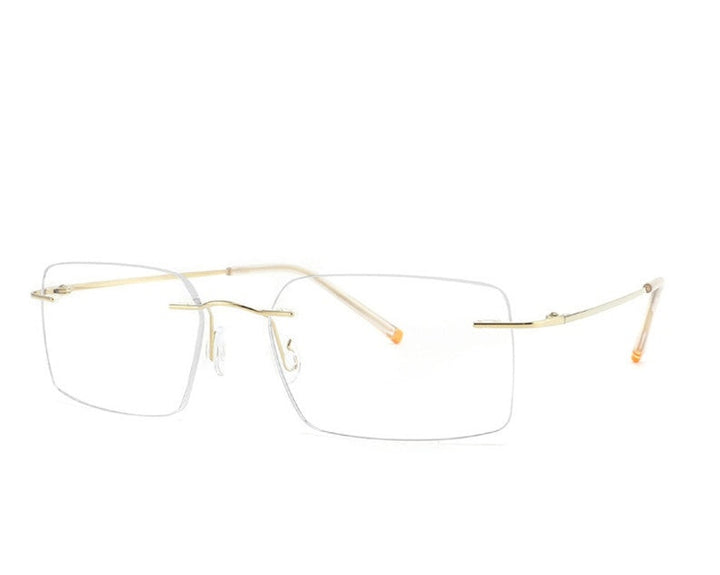 Chashma Ottica Unisex Rimless Customized Shape Lens Square Titanium Eyeglasses 8009 - Gold