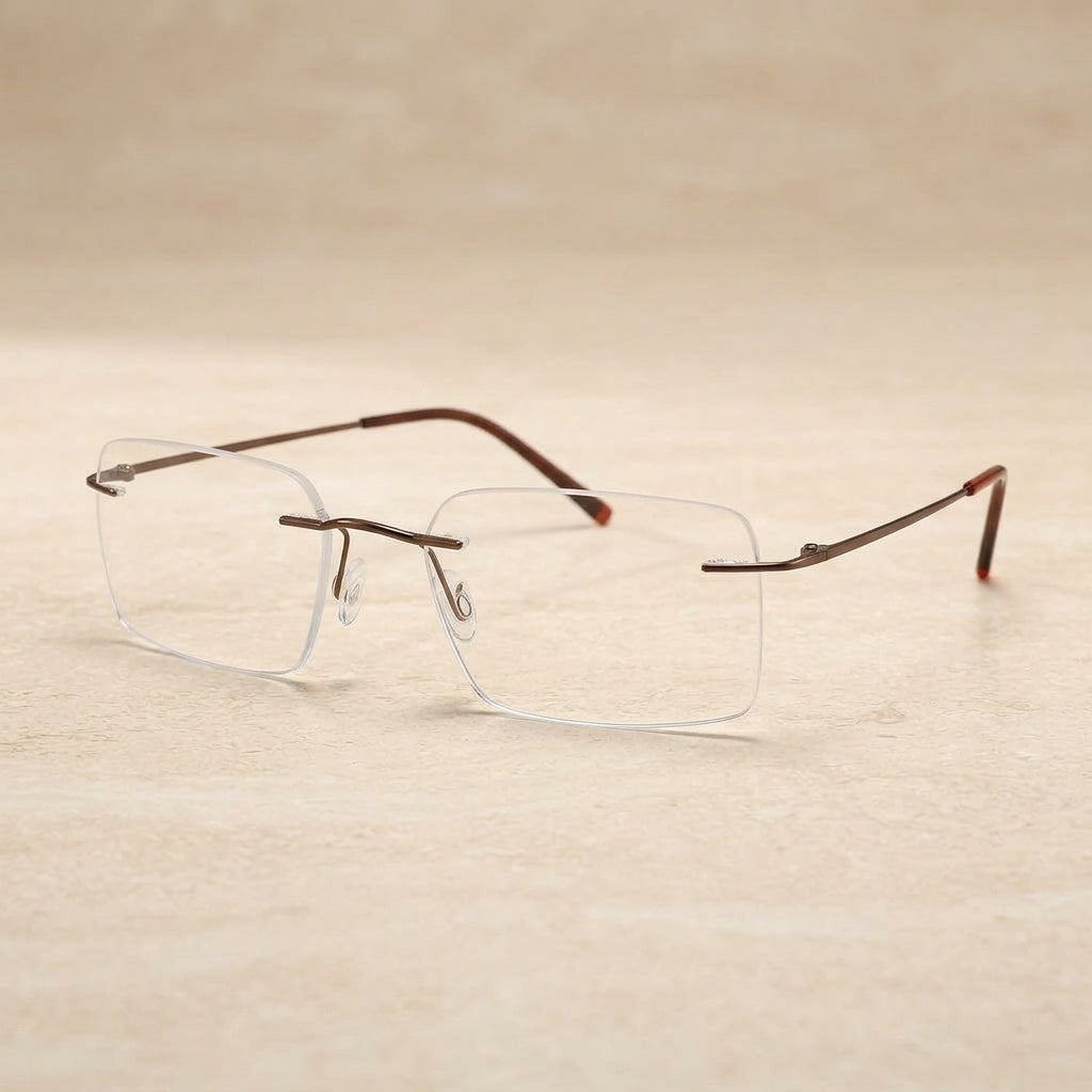 Chashma Ottica Unisex Rimless Customized Shape Lens Square Titanium Eyeglasses 8009