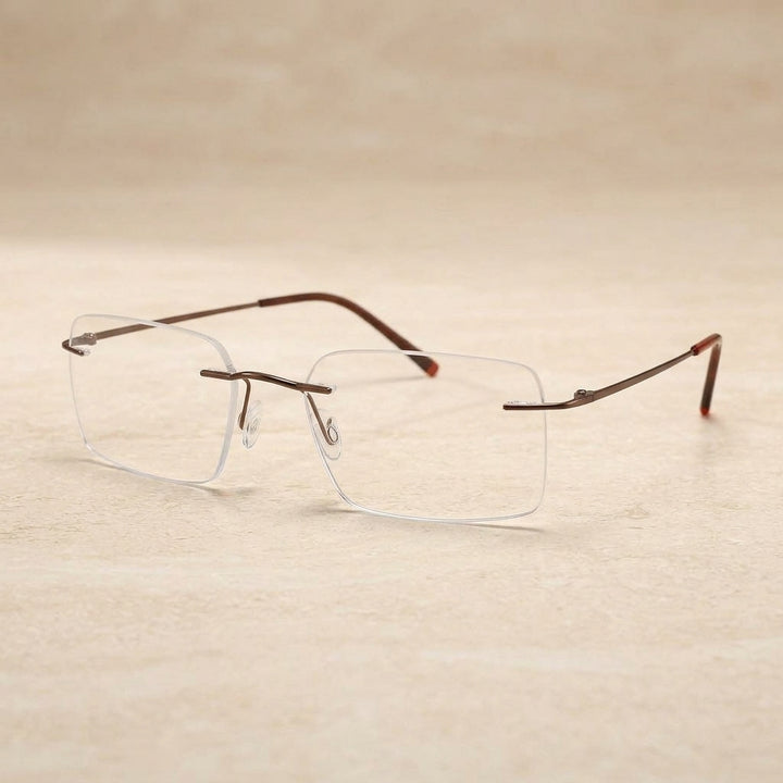 Chashma Ottica Unisex Rimless Customized Shape Lens Square Titanium Eyeglasses 8009