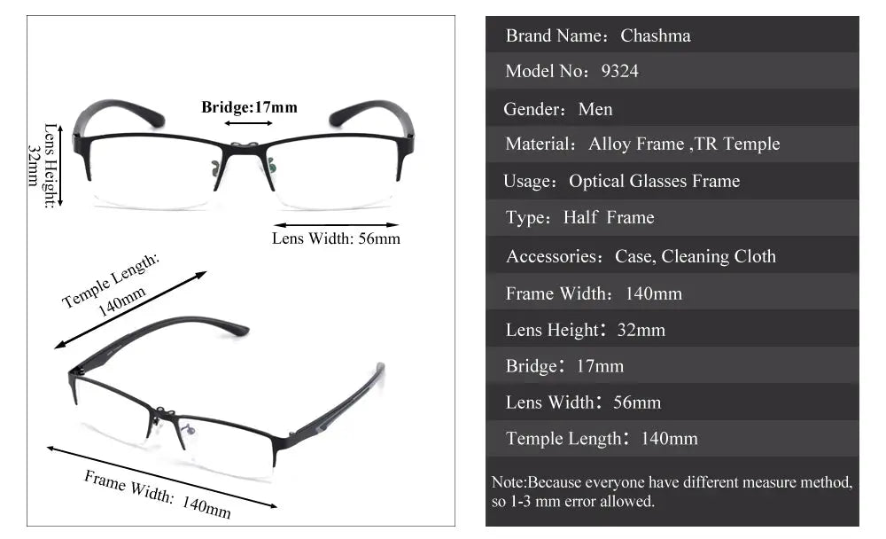 Chashma Ottica 93244 - Size Information