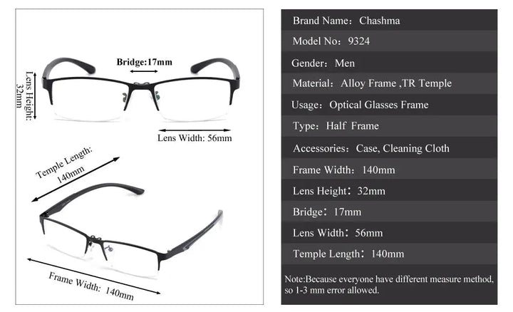Chashma Ottica 93244 - Size Information