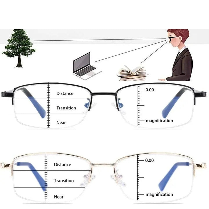 Evunhuo Full Rim Square Titanium Alloy Progressive Reading Glasses 4579