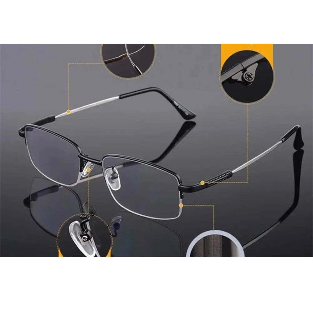 Evunhuo Full Rim Square Titanium Alloy Progressive Reading Glasses 4579