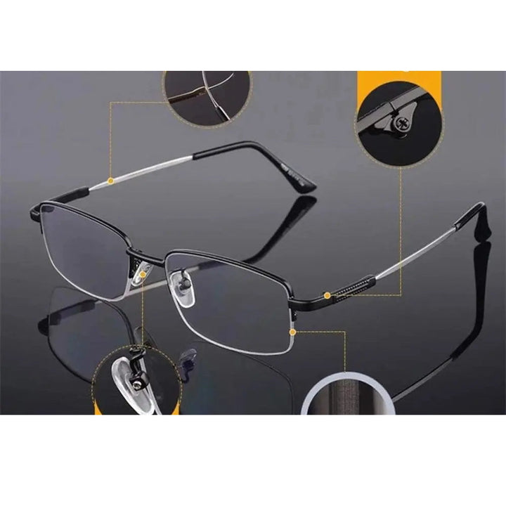 Evunhuo Full Rim Square Titanium Alloy Progressive Reading Glasses 4579