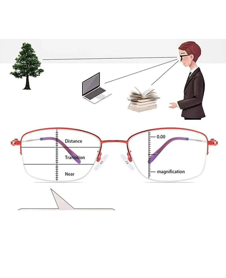 Evunhuo Full Rim Square Titanium Alloy Progressive Reading Glasses 4579