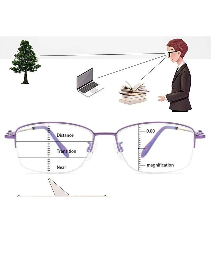 Evunhuo Full Rim Square Titanium Alloy Progressive Reading Glasses 4579