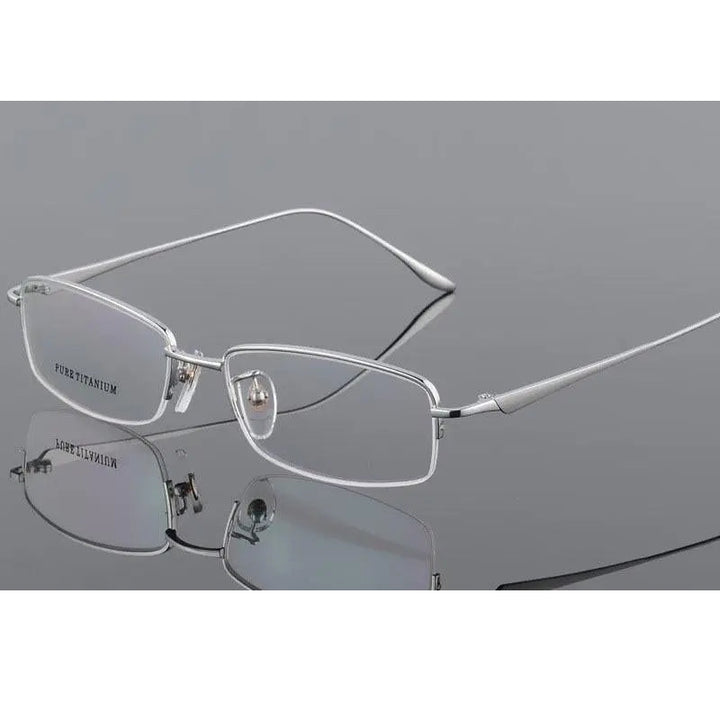 Unisex Titanium Half Rim Eyeglasses Round Box Frame 8272