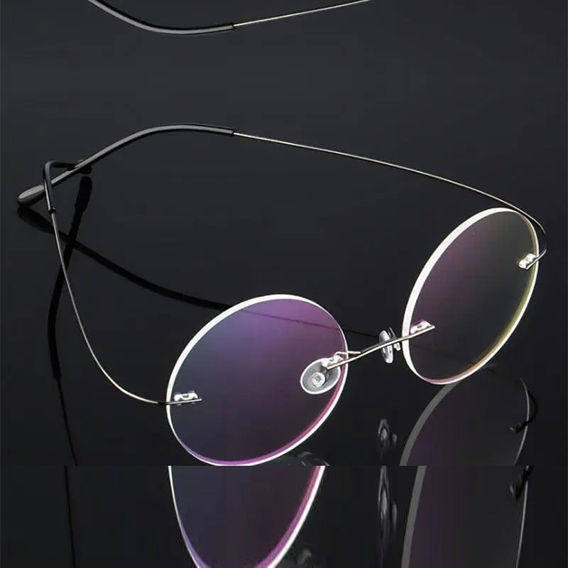 Hotochki Unisex Round Rimless Alloy Frame Eyeglasses