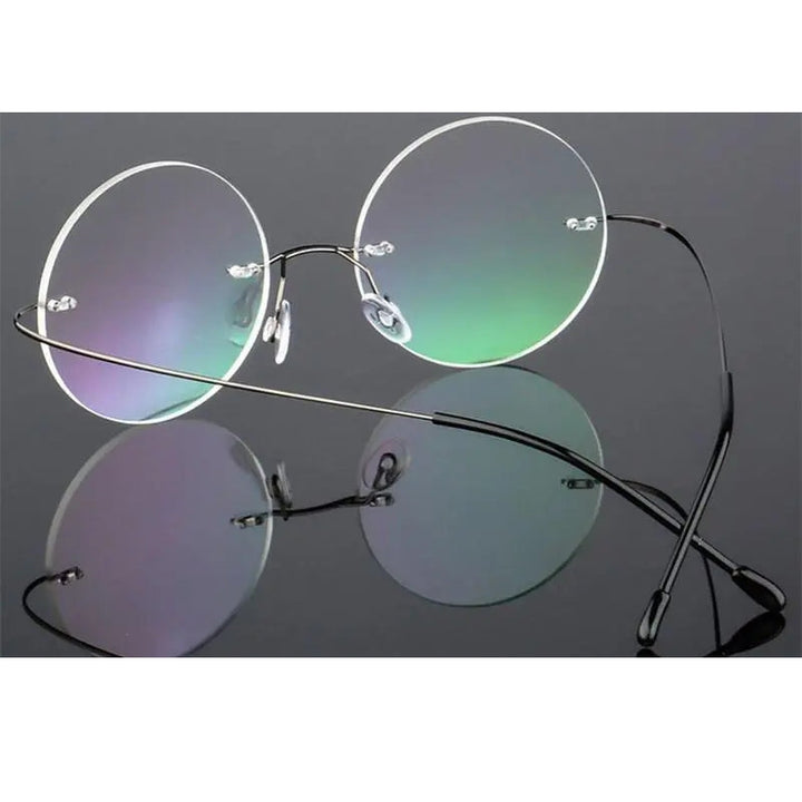 Hotochki Unisex Round Rimless Alloy Frame Eyeglasses