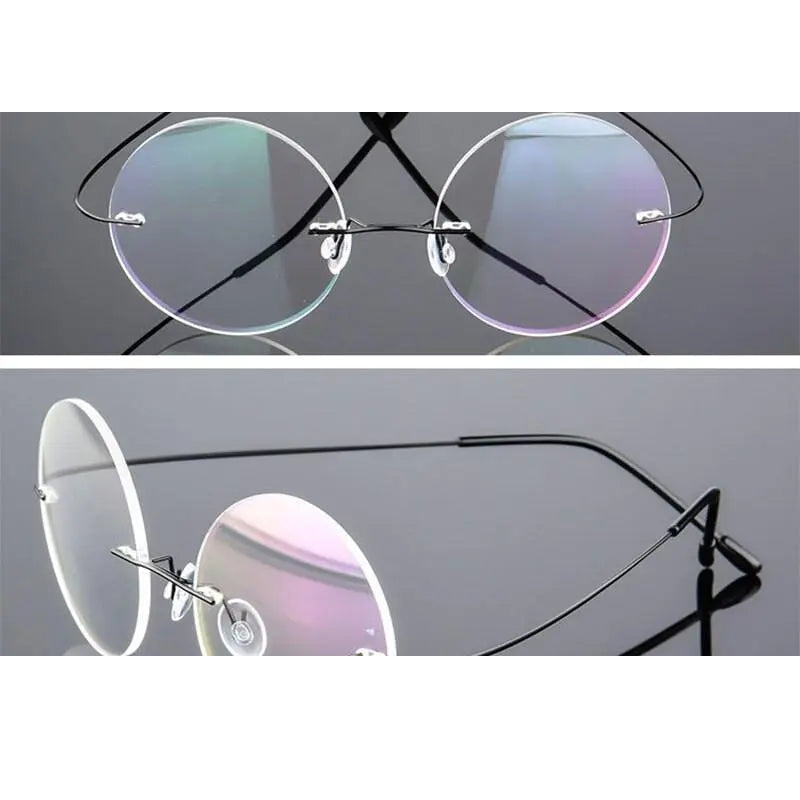 Hotochki Unisex Round Rimless Alloy Frame Eyeglasses