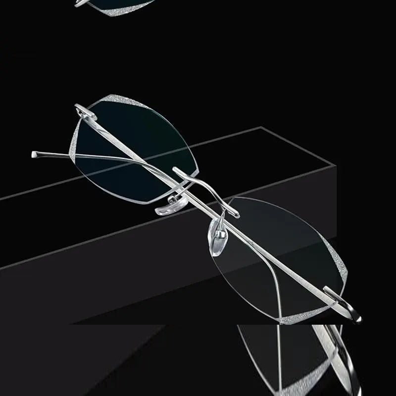 Chashma Unisex Rimless Diamond Cut Titanium Frame Custom Lens Eyeglasses 3306