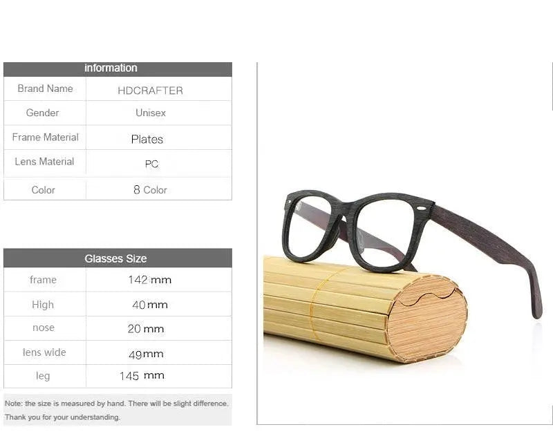 Hdcrafter Unisex Full Rim Square Round Wood Frame Eyeglasses Lhb031