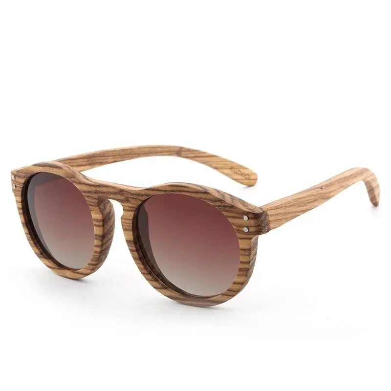 Hdcrafter Unisex Full Rim Round Bamboo Wood Frame Polarized Sunglasses Lw3016