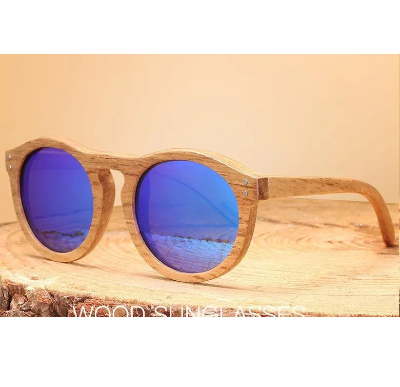 Hdcrafter Unisex Full Rim Round Bamboo Wood Frame Polarized Sunglasses Lw3016