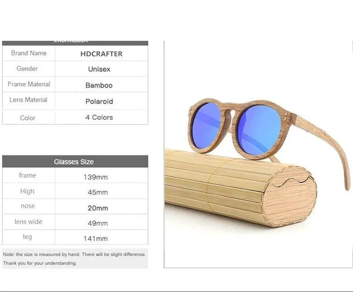 Hdcrafter Unisex Full Rim Round Bamboo Wood Frame Polarized Sunglasses Lw3016
