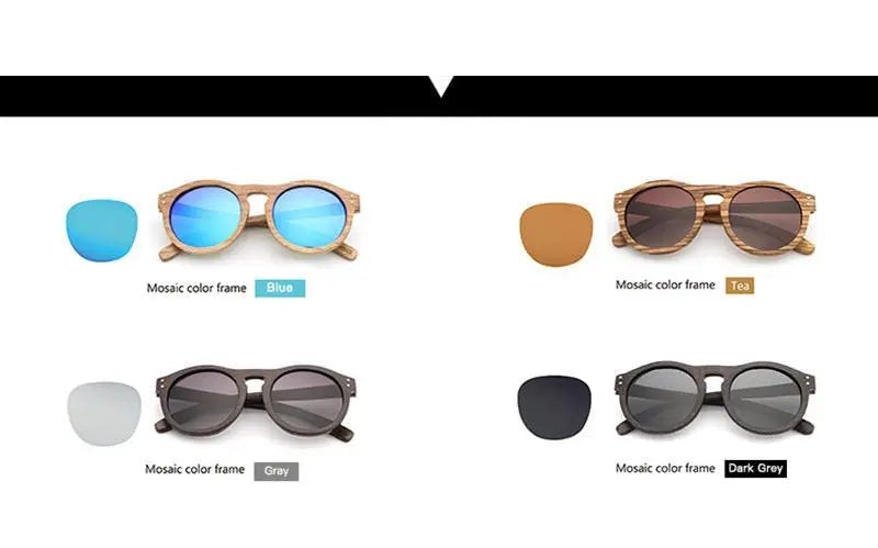 Hdcrafter Unisex Full Rim Round Bamboo Wood Frame Polarized Sunglasses Lw3016