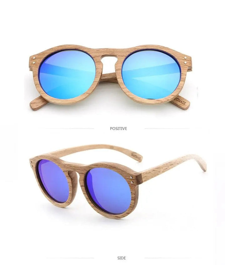 Hdcrafter Unisex Full Rim Round Bamboo Wood Frame Polarized Sunglasses Lw3016