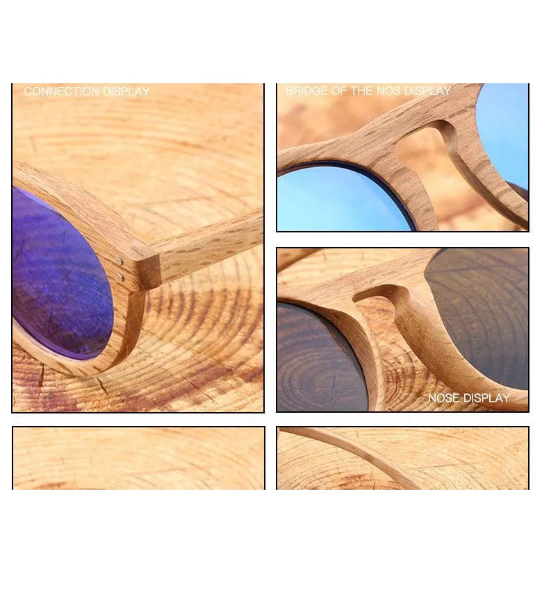 Hdcrafter Unisex Full Rim Round Bamboo Wood Frame Polarized Sunglasses Lw3016