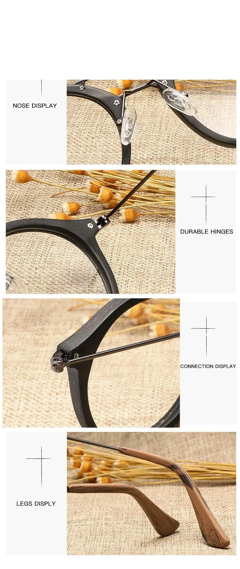 Hdcrafter Unisex Full Rim Round Wood Alloy Double Bridge Eyeglasses 4821